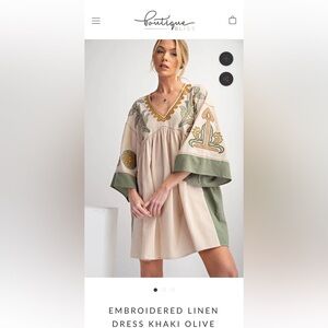 Easel Cream and Green Embroidered Tunic